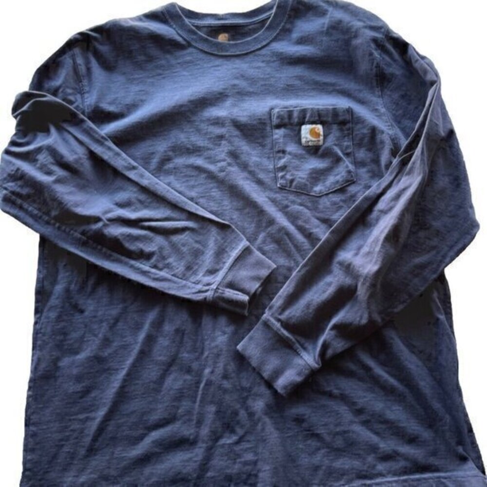 Carhartt T Shirt Adult Mens’s Sz L Original Fit Blue Long Sleeve Pocket K126 413
